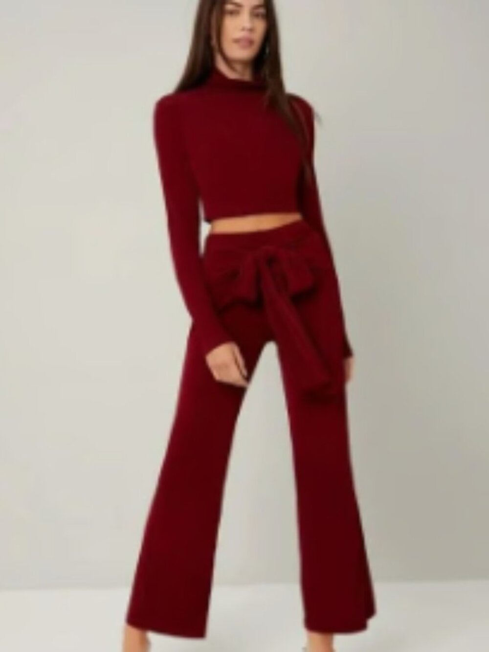 Tie Front Pants and High Neck Crop Top Set